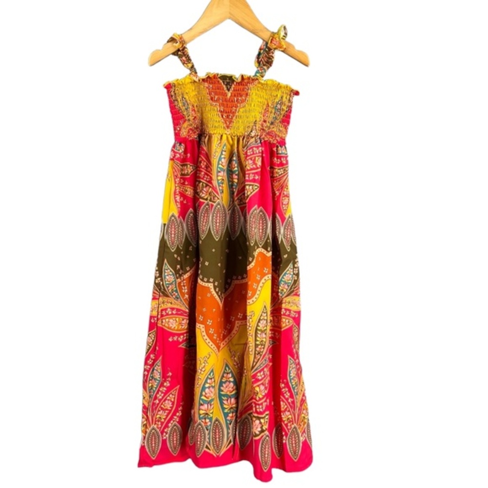 Agua Bendita‎ Kids Maxi Dress Donna Lula Smocked Boho Silky Bright Size 2 New